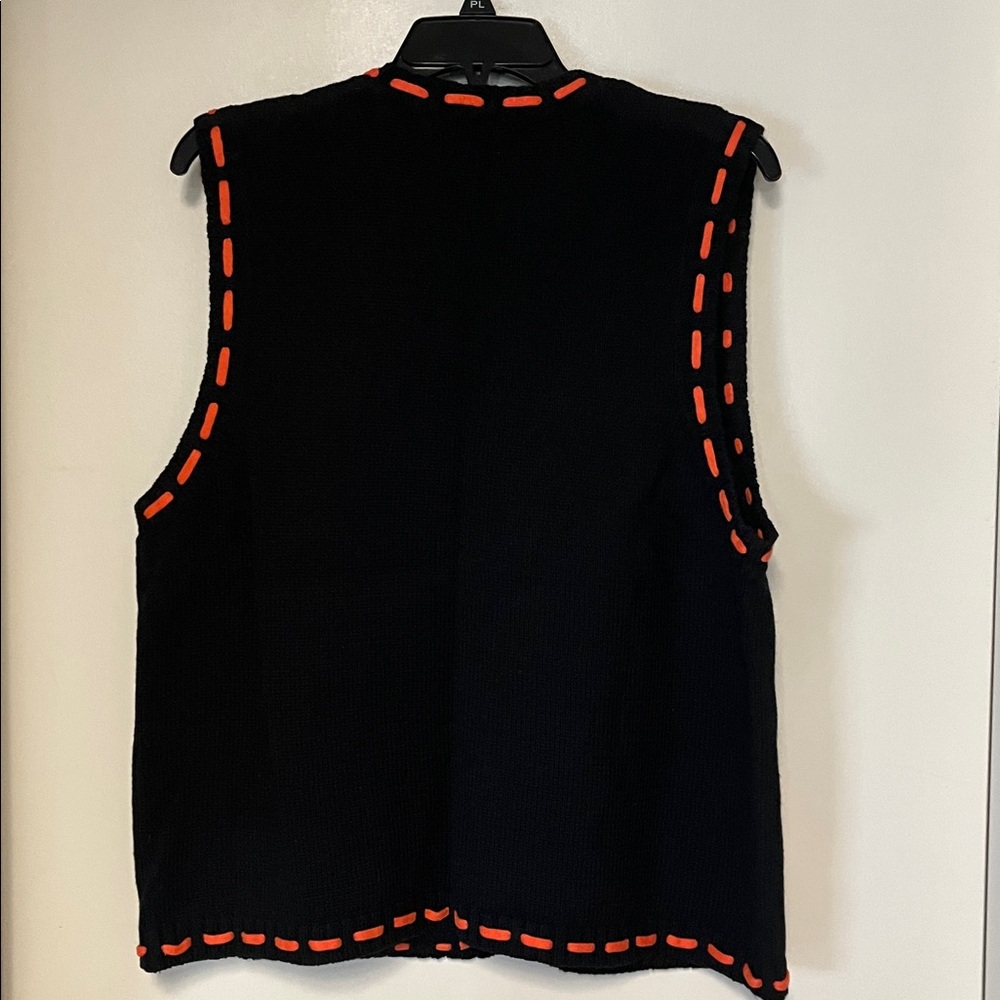 Vintage Halloween V-Neck Sweater Vest - Black with Orange Accents - Picture 4 of 5